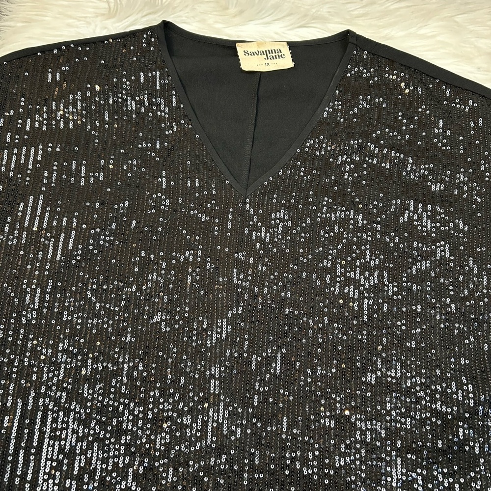 Savanna Jane Womens Sequin Top Size 1X Black Glam Concert Festival Cowgirl - Picture 5 of 7